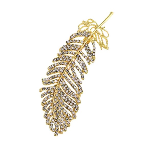 Retro Gold Feather with little Diamonds Brooch - Picture 1 of 10